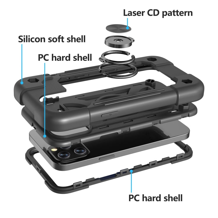 For iPhone 12 mini Shockproof Silicone + PC Protective Case with Dual-Ring Holder (Black) - iPhone 12 mini Cases by buy2fix | Online Shopping UK | buy2fix