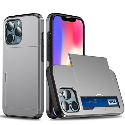 For iPhone 13 mini Shockproof Armor Protective Case with Slide Card Slot (Grey) - iPhone 13 mini Cases by buy2fix | Online Shopping UK | buy2fix