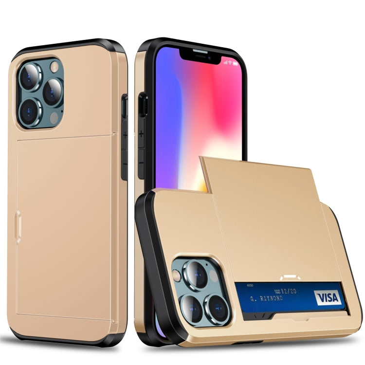 For iPhone 13 mini Shockproof Armor Protective Case with Slide Card Slot (Gold) - iPhone 13 mini Cases by buy2fix | Online Shopping UK | buy2fix