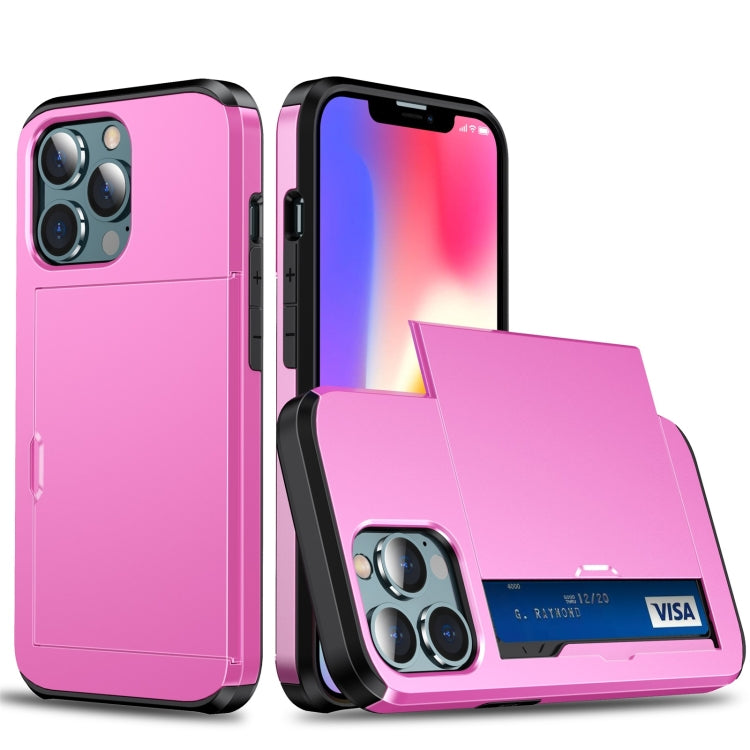 For iPhone 13 Shockproof Armor Protective Case with Slide Card Slot(Pink) - iPhone 13 Cases by buy2fix | Online Shopping UK | buy2fix