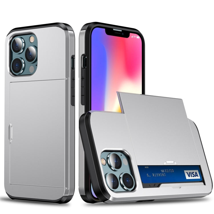 For iPhone 13 Pro Shockproof Armor Protective Case with Slide Card Slot (Silver) - iPhone 13 Pro Cases by buy2fix | Online Shopping UK | buy2fix