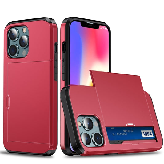 For iPhone 13 Pro Shockproof Armor Protective Case with Slide Card Slot (Red) - iPhone 13 Pro Cases by buy2fix | Online Shopping UK | buy2fix