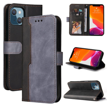 For iPhone 13 mini Business Stitching-Color Horizontal Flip PU Leather Case with Holder & Card Slots & Photo Frame (Grey) - iPhone 13 mini Cases by buy2fix | Online Shopping UK | buy2fix