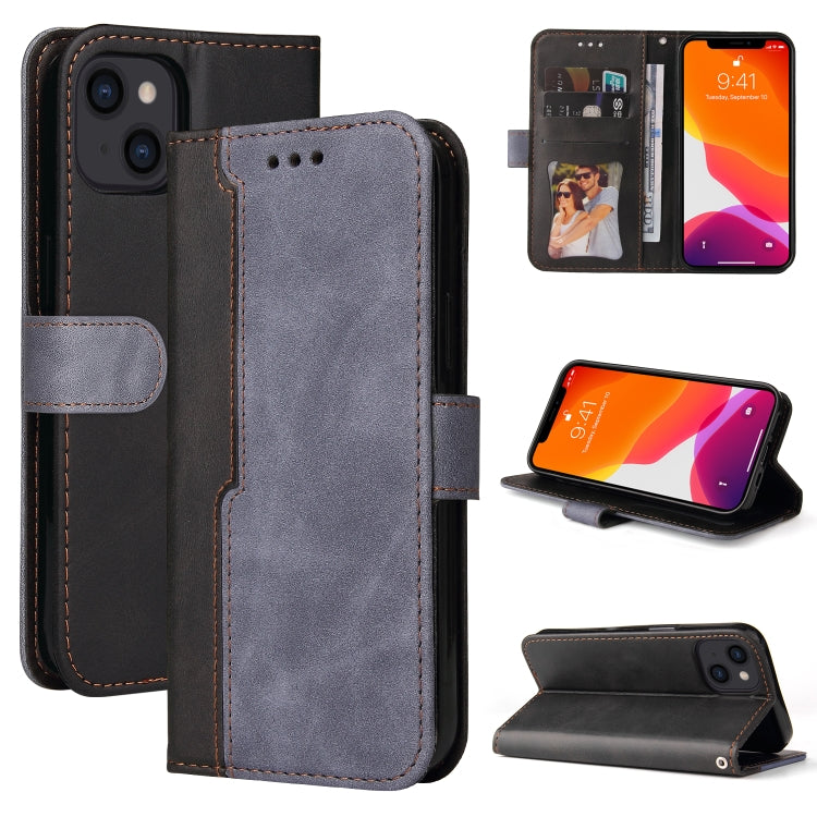 For iPhone 13 Business Stitching-Color Horizontal Flip PU Leather Case with Holder & Card Slots & Photo Frame (Grey) - iPhone 13 Cases by buy2fix | Online Shopping UK | buy2fix