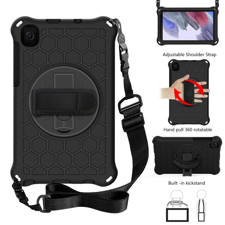 For Samsung Galaxy Tab A7 Lite 8.7 2021 T220 / T225 360 Degree Rotation Honeycomb Shockproof Silicone PC Protective Case with Holder & Shoulder Strap & Hand Strap(Black) - Tab A7 Lite T220 / T225 by buy2fix | Online Shopping UK | buy2fix