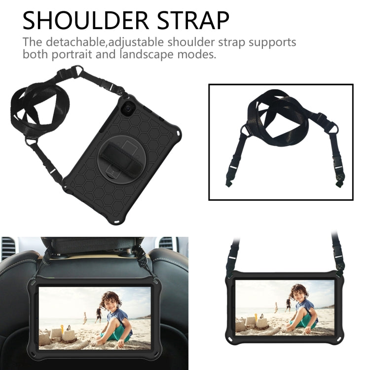 For Samsung Galaxy Tab A7 Lite 8.7 2021 T220 / T225 360 Degree Rotation Honeycomb Shockproof Silicone PC Protective Case with Holder & Shoulder Strap & Hand Strap(Black) - Tab A7 Lite T220 / T225 by buy2fix | Online Shopping UK | buy2fix