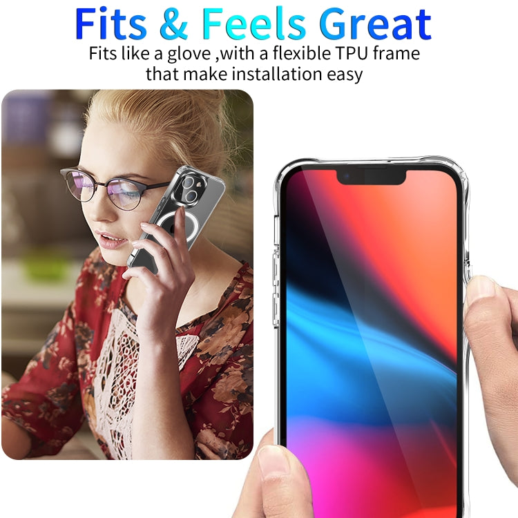 For iPhone 13 mini Magsafe Case Magnetic Ring Clear Crystal Acrylic +TPU Four-corner Airbag Shockproof Case (Transparent) by buy2fix