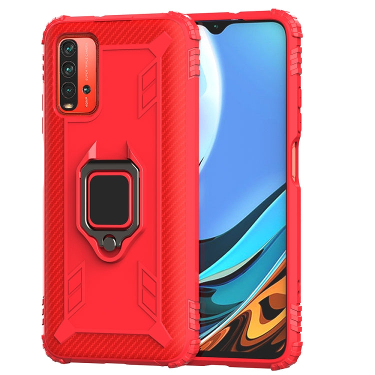 For Xiaomi Redmi 9T / 9 Power Carbon Fiber Protective Case with 360 Degree Rotating Ring Holder(Red) - Xiaomi Cases by buy2fix | Online Shopping UK | buy2fix