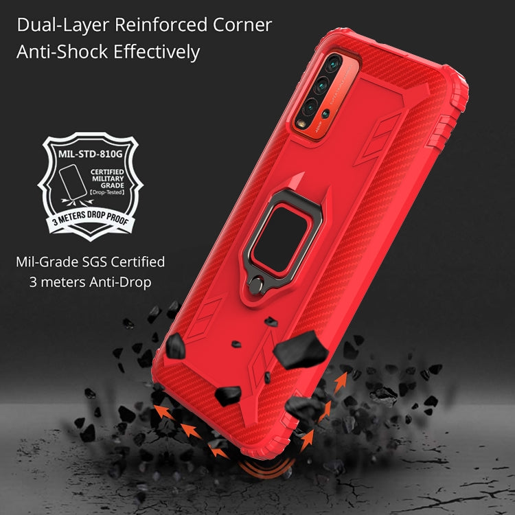 For Xiaomi Redmi 9T / 9 Power Carbon Fiber Protective Case with 360 Degree Rotating Ring Holder(Red) - Xiaomi Cases by buy2fix | Online Shopping UK | buy2fix