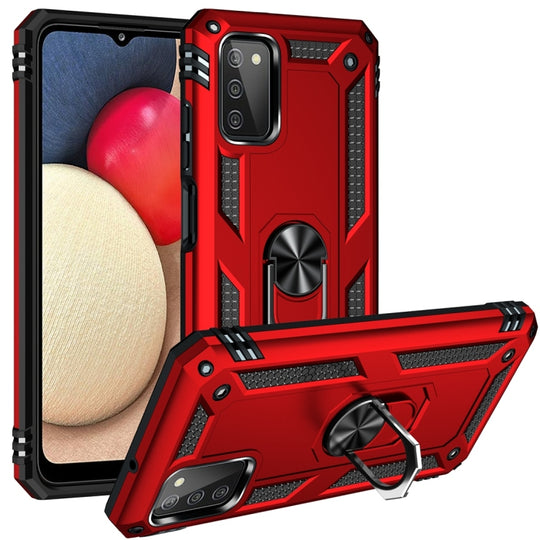 For Samsung Galaxy A03s 166mm Version Shockproof TPU + PC Protective Case with 360 Degree Rotating Holder(Red)