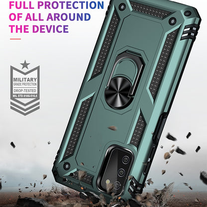 For Samsung Galaxy A03s 166mm Version Shockproof TPU + PC Protective Case with 360 Degree Rotating Holder(Dark Green) by buy2fix