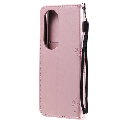 For Huawei P50 Pro Tree & Cat Pattern Pressed Printing Horizontal Flip PU Leather Case with Holder & Card Slots & Wallet & Lanyard(Rose Gold) - Huawei Cases by buy2fix | Online Shopping UK | buy2fix