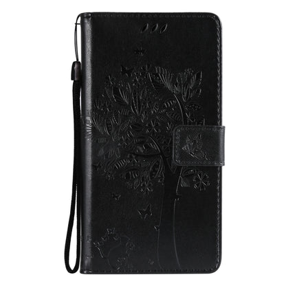 For Huawei P50 Pro Tree & Cat Pattern Pressed Printing Horizontal Flip PU Leather Case with Holder & Card Slots & Wallet & Lanyard(Black) - Huawei Cases by buy2fix | Online Shopping UK | buy2fix