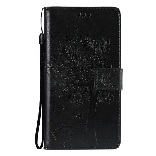 For Huawei P50 Pro Tree & Cat Pattern Pressed Printing Horizontal Flip PU Leather Case with Holder & Card Slots & Wallet & Lanyard(Black) by buy2fix