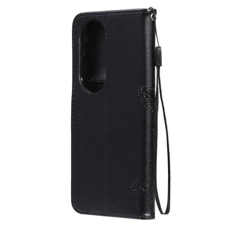 For Huawei P50 Pro Tree & Cat Pattern Pressed Printing Horizontal Flip PU Leather Case with Holder & Card Slots & Wallet & Lanyard(Black) - Huawei Cases by buy2fix | Online Shopping UK | buy2fix