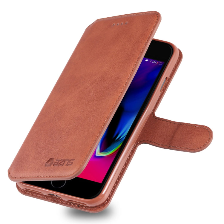 For iPhone 7 / 8 AZNS Calf Texture Magnetic Horizontal Flip PU Leather Case with Holder & Card Slots & Photo Frame(Brown) - iPhone SE 2022 / 2020 / 8 / 7 Cases by AZNS | Online Shopping UK | buy2fix