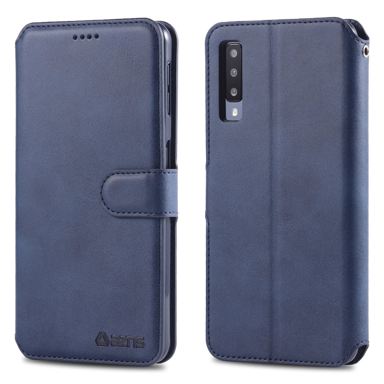 For Galaxy A7 2018 AZNS Calf Texture Magnetic Horizontal Flip PU Leather Case with Holder & Card Slots & Photo Frame(Blue) - Galaxy Phone Cases by AZNS | Online Shopping UK | buy2fix