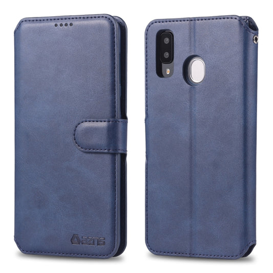 For  Galaxy A20e  AZNS Calf Texture Magnetic Horizontal Flip PU Leather Case with Holder & Card Slots & Photo Frame(Blue) - Galaxy Phone Cases by AZNS | Online Shopping UK | buy2fix
