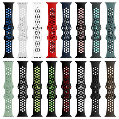 Butterfly Buckle Dual-tone Liquid Silicone Watch Band For Apple Watch Ultra 49mm&Watch Ultra 2 49mm / Series 9&8&7 45mm / SE 3&SE 2&6&SE&5&4 44mm / 3&2&1 42mm(Gray+Silver White) by buy2fix
