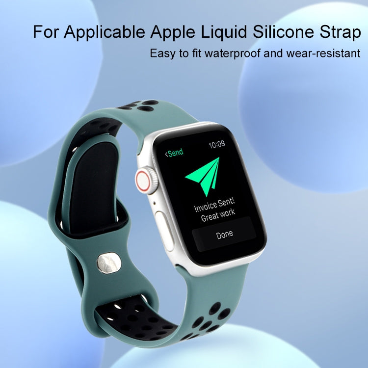 Butterfly Buckle Dual-tone Liquid Silicone Watch Band For Apple Watch Ultra 49mm&Watch Ultra 2 49mm / Series 9&8&7 45mm / SE 3&SE 2&6&SE&5&4 44mm / 3&2&1 42mm(Black+Green) by buy2fix