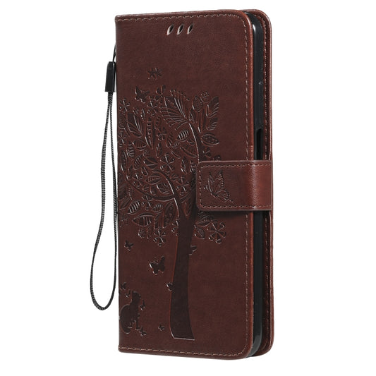 For Nokia X20 Tree & Cat Pattern Pressed Printing Horizontal Flip PU Leather Case with Holder & Card Slots & Wallet & Lanyard(Coffee) by buy2fix