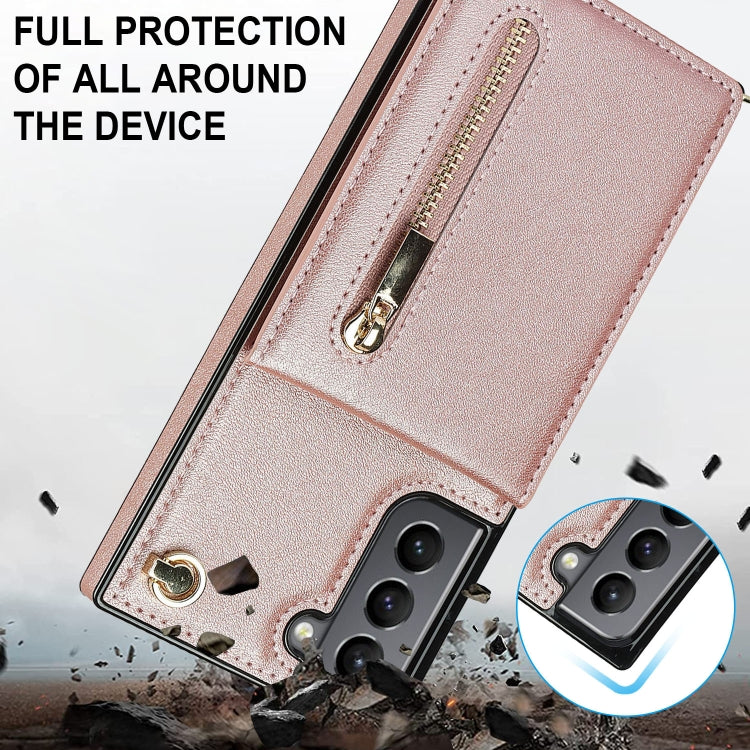 For Samsung Galaxy S21 5G Cross-body Zipper Square TPU+PU Back Cover Case with Holder & Card Slots & Wallet & Strap(Rose Gold) - Samsung Accessories by buy2fix | Online Shopping UK | buy2fix
