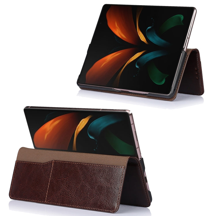For Samsung Galaxy Z Fold2 5G 2 In 1 Crazy Horse Texture Split Horizontal Flip Leather Case with Holder & Card Slot(Dark Brown) by buy2fix