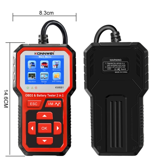 KONNWEI KW681 Car 2.4 inch TFT Screen OBD Fault Diagnosis + 6V-12V Battery Tester Support 9 Languages by KONNWEI