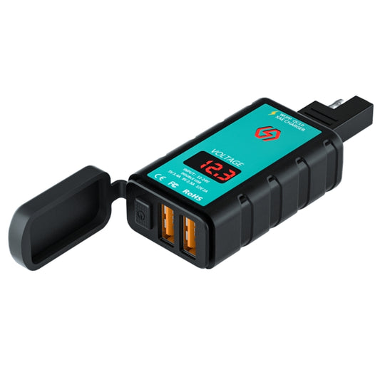 WUPP ZH-1422A1 DC12-24V chargeur de charge rapide double USB carré pour moto avec interrupteur + voltmètre + prise SAE intégrée