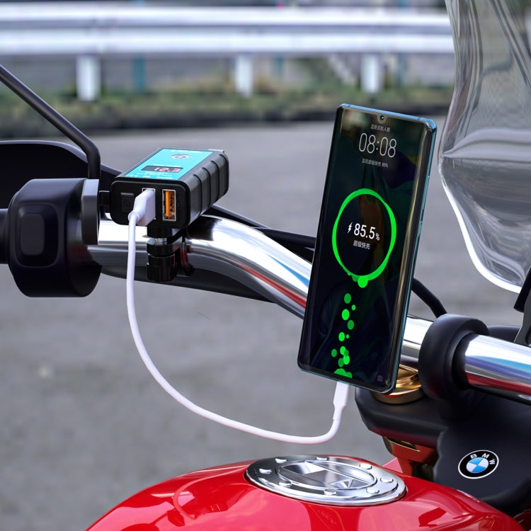 WUPP ZH-1422A1 DC12-24V Motorcycle Square Dual USB Fast Charging Charger with Switch + Voltmeter + Integrated SAE Socket - In Car by WUPP | Online Shopping UK | buy2fix