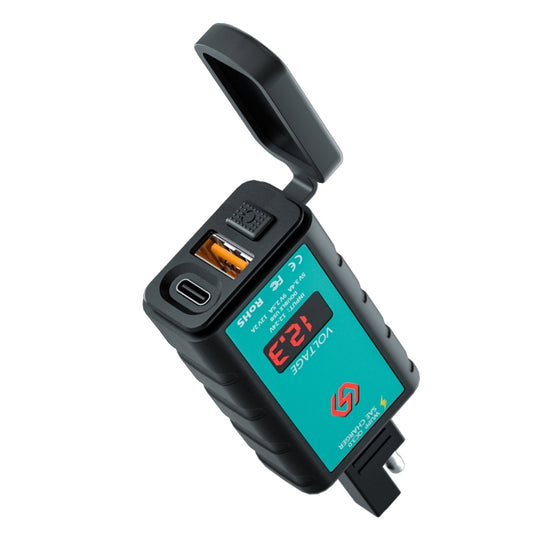 WUPP ZH-1422B1 DC12-24V moto carré simple USB + PD chargeur de charge rapide avec interrupteur + voltmètre + prise SAE intégrée
