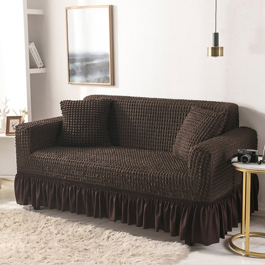 Living Room Stretch Full Coverage Skirt Style Sofa Cover, Size: Double M 145-185cm(One-color Dark Coffee) by buy2fix