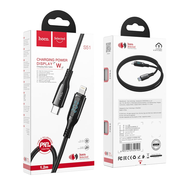 hoco S51 8 Pin PD Digital Display Charging Data Cable, Length: 1.2m(Black) - Normal Style Cable by hoco | Online Shopping UK | buy2fix