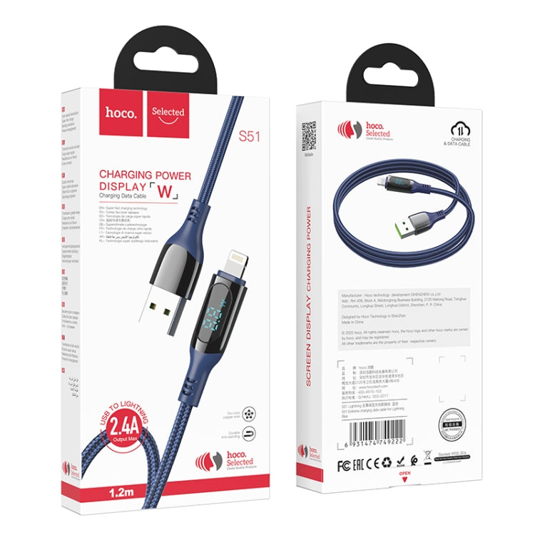 hoco S51 8 Pin Digital Display Charging Data Cable, Length: 1.2m(Blue) - Normal Style Cable by hoco | Online Shopping UK | buy2fix