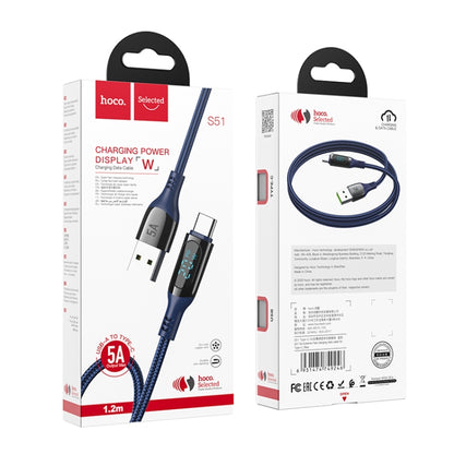 hoco S51 5A Type-C / USB-C Digital Display Charging Data Cable, Length: 1.2m(Blue) - USB-C & Type-C Cable by hoco | Online Shopping UK | buy2fix