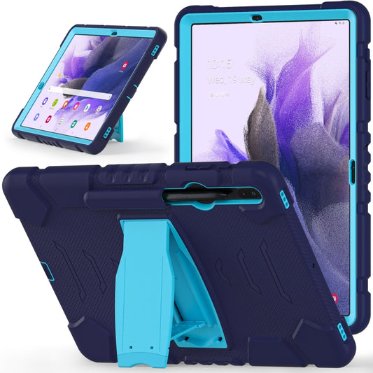 For Samsung Galaxy Tab S7+/ Tab S7 FE / Tab S8+ 3-Layer Protection Screen Frame + PC + Silicone Combination Case with Holder(NavyBlue+Blue) by buy2fix
