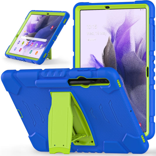 For Samsung Galaxy Tab S7+/ Tab S7 FE / Tab S8+ 3-Layer Protection Screen Frame + PC + Silicone Combination Case with Holder(Blue+Lime) by buy2fix