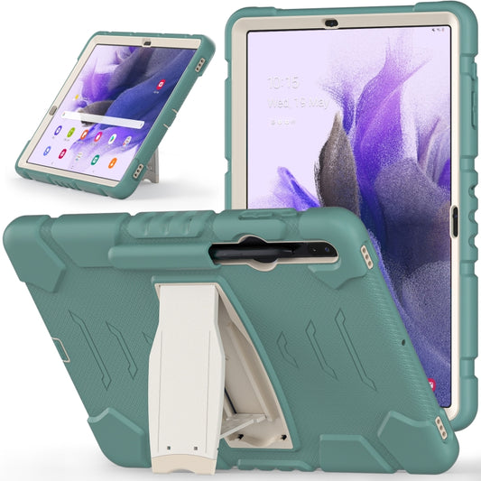 For Samsung Galaxy Tab S7+/ Tab S7 FE / Tab S8+ 3-Layer Protection Screen Frame + PC + Silicone Combination Case with Holder(Emerald Green) by buy2fix