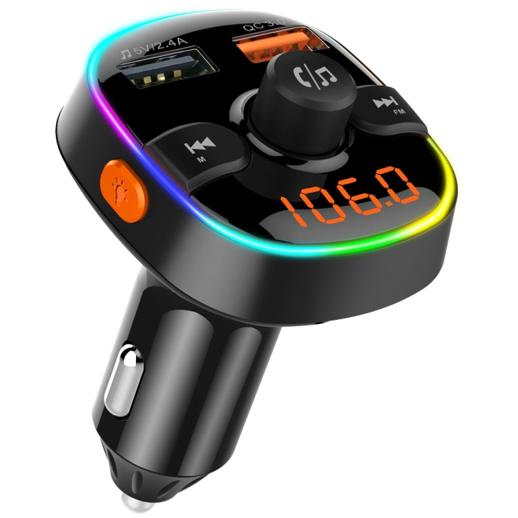 BC52 QC3.0 Fast Charging Car Colorful Atmosphere Light Bluetooth MP3 Player FM Transmitter - In Car by buy2fix | Online Shopping UK | buy2fix