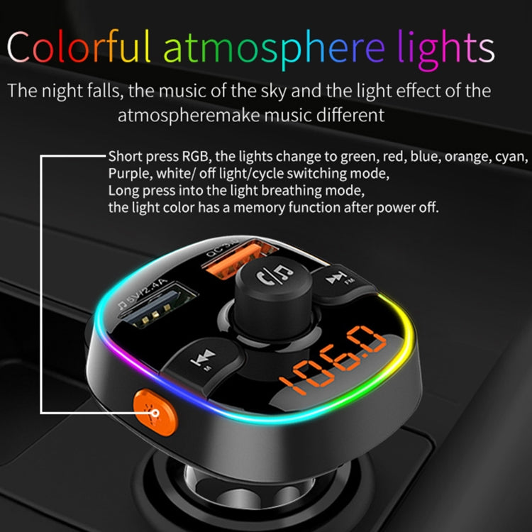 BC52 QC3.0 Fast Charging Car Colorful Atmosphere Light Bluetooth MP3 Player FM Transmitter - In Car by buy2fix | Online Shopping UK | buy2fix