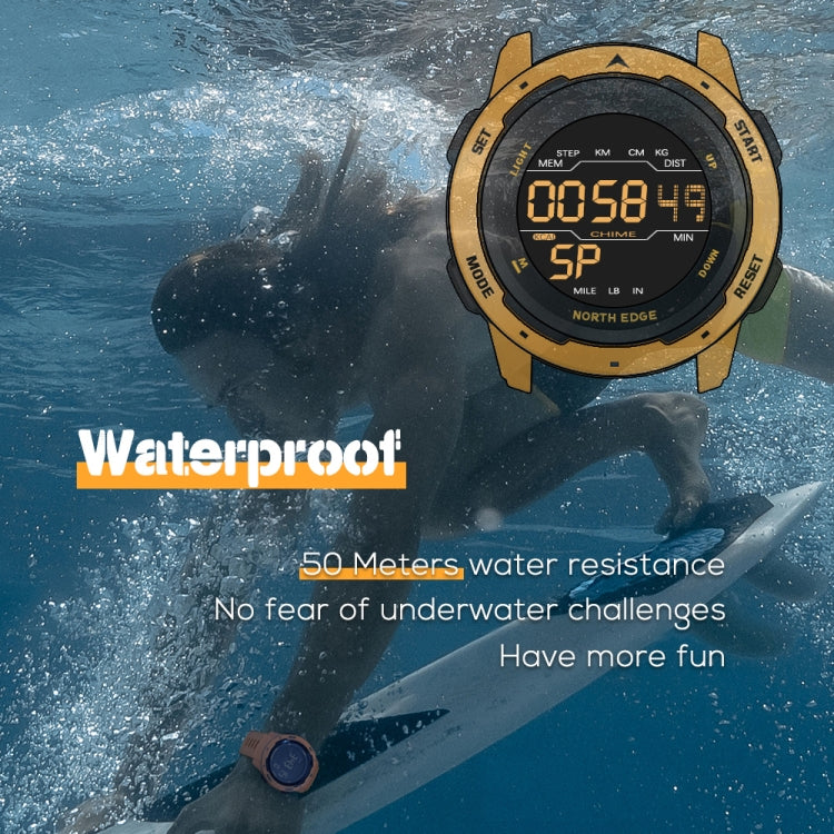 NORTH EDGE Mars Men Luminous Digital Waterproof Smart Sports Watch, Support Alarm Clock & Countdown & Sports Mode(Yellow) - Sport Watches by NORTH EDGE | Online Shopping UK | buy2fix