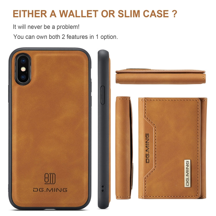 DG.MING M2 Series 3-Fold Multi Card Bag Back Cover Shockproof Case with Wallet & Holder Function For iPhone XS(Brown) -  by DG.MING | Online Shopping UK | buy2fix