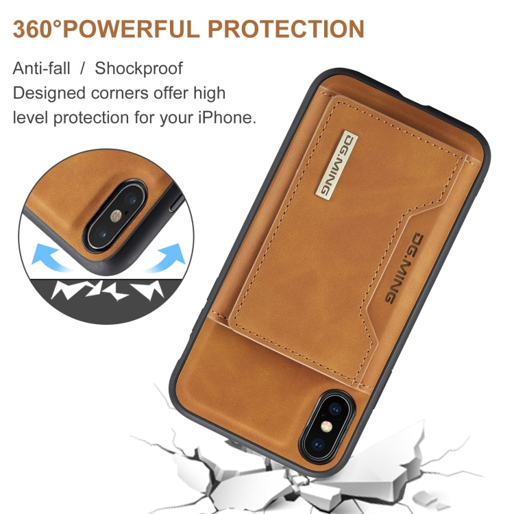 DG.MING M2 Series 3-Fold Multi Card Bag Back Cover Shockproof Case with Wallet & Holder Function For iPhone XS(Brown) -  by DG.MING | Online Shopping UK | buy2fix