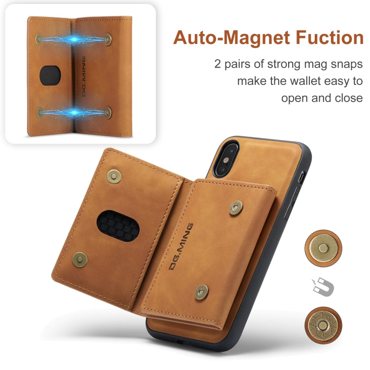 DG.MING M2 Series 3-Fold Multi Card Bag Back Cover Shockproof Case with Wallet & Holder Function For iPhone XS(Brown) -  by DG.MING | Online Shopping UK | buy2fix