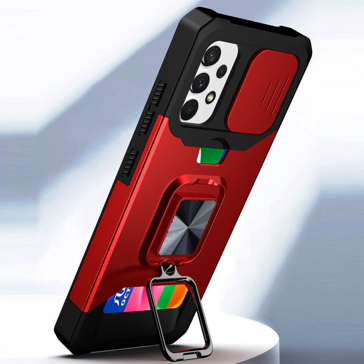 For Samsung Galaxy A32 4G Sliding Camera Cover Design PC + TPU Shockproof Case with Ring Holder & Card Slot(Black) by buy2fix