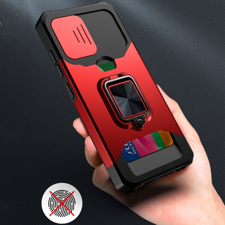 For Samsung Galaxy A32 4G Sliding Camera Cover Design PC + TPU Shockproof Case with Ring Holder & Card Slot(Black) by buy2fix