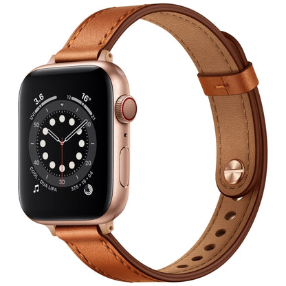 14mm Couple Style Leather Watch Band For Apple Watch Ultra 49mm&Watch Ultra 2 49mm / Series 9&8&7 45mm / SE 3&SE 2&6&SE&5&4 44mm / 3&2&1 42mm(Semi-oiled Rose Gold Buckle) - Watch Bands by buy2fix | Online Shopping UK | buy2fix