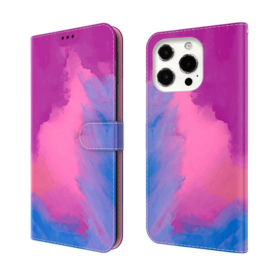 For iPhone 13 Pro Max Watercolor Pattern Horizontal Flip Leather Case with Holder & Card Slot & Wallet (Purple Red)