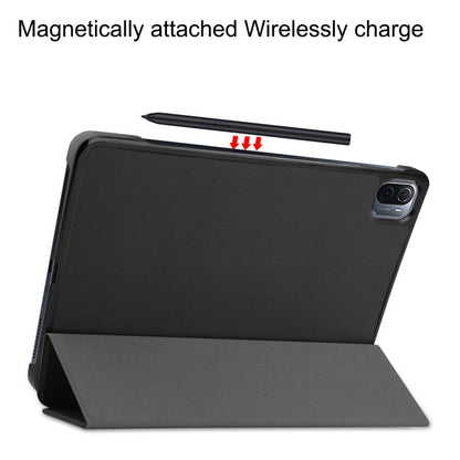 For Xiaomi Pad 5 Custer Texture Horizontal Flip Leather Case with Three-folding Holder & Sleep / Wake-up Function(Black) - Mobile Accessories by buy2fix | Online Shopping UK | buy2fix