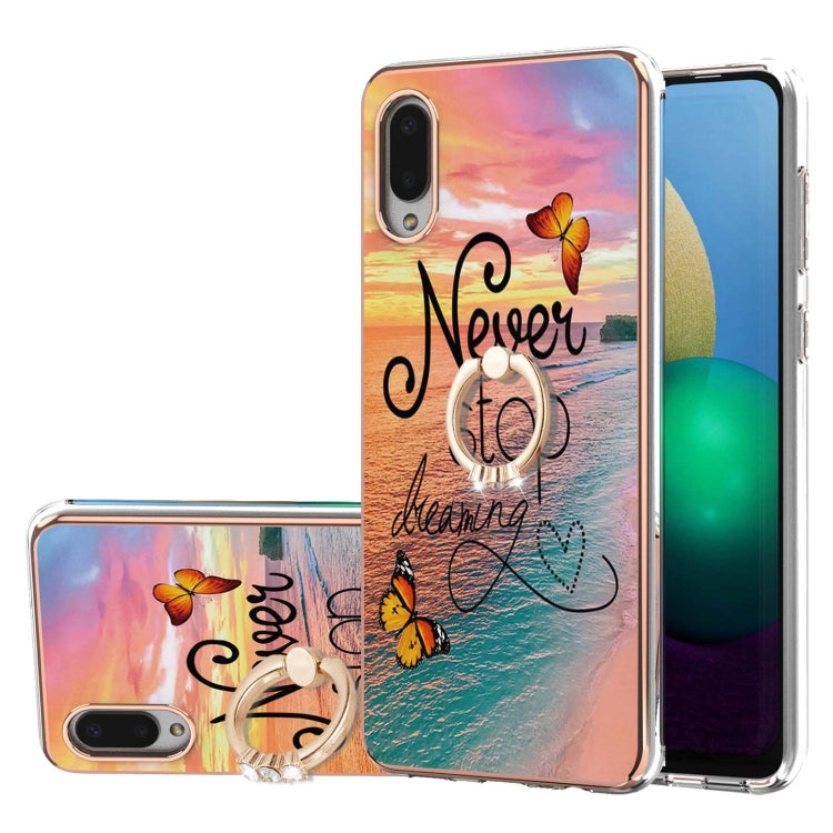 For Samsung Galaxy A02/M02 Electroplating Pattern IMD TPU Shockproof Case with Rhinestone Ring Holder(Dream Chasing Butterfly) by buy2fix